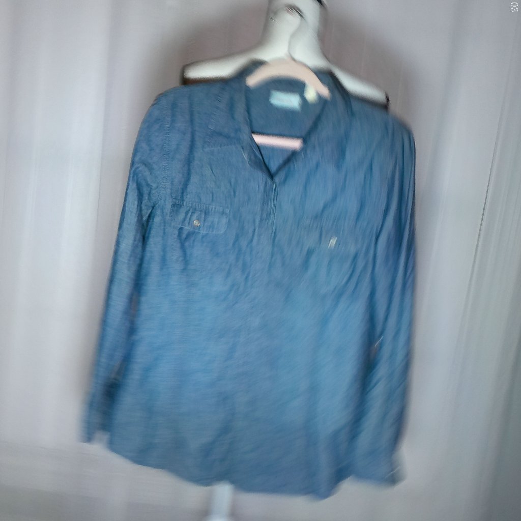 Chico's Long Sleeve Button-Up W/Collar Blue Denim Shirt L